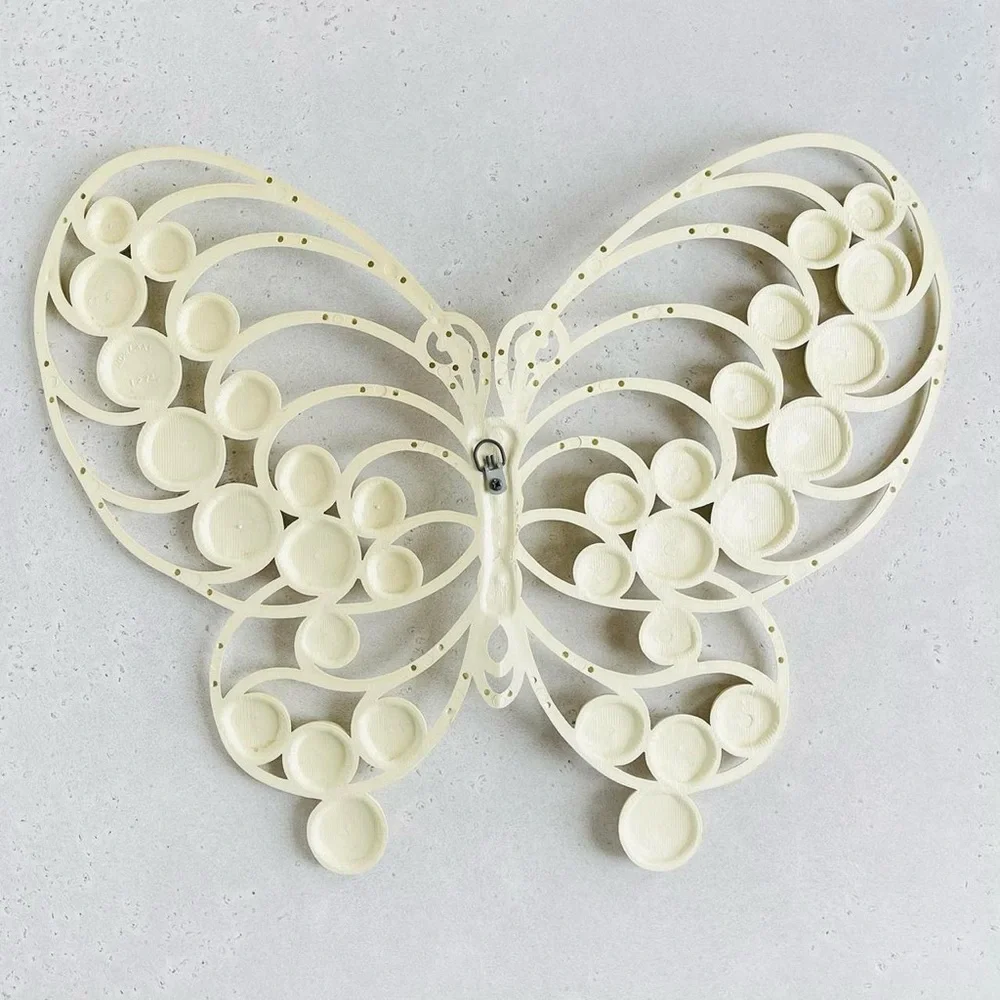 Pair of Vintage 1975 Large Burwood Cream Ivory Tone Butterfly Wall Hangings